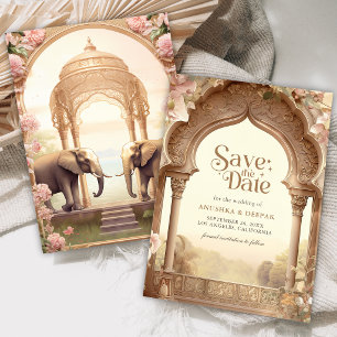 Save The Date Éléphants de jardin floral pour mariage indien de