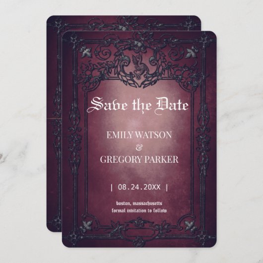 Save The Date Elgant Gothique Turquoise Rouille encadrée Enregis (Devant / Derrière)