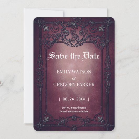 Save The Date Elgant Gothique Turquoise Rouille encadrée Enregis (Devant)