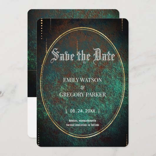 Save The Date Elgant Gothique turquoise rouille or encadré (Devant / Derrière)