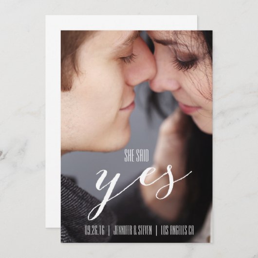 SAVE THE DATE ELLE A DIT OUI | PHOTO MODERNE ENREGISTRER LA DATE (Devant / Derrière)