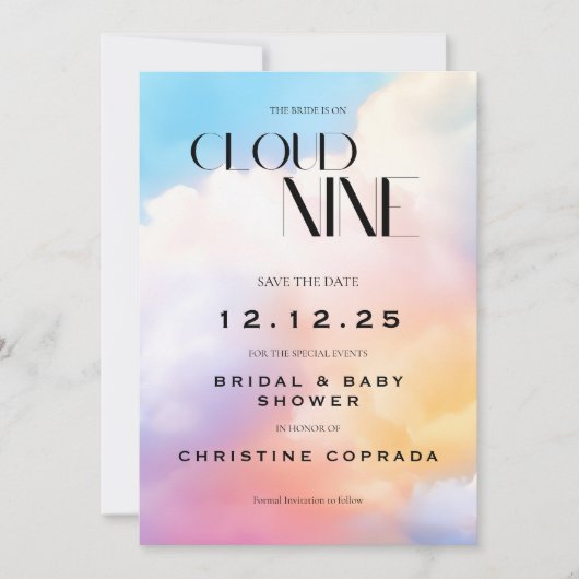 Save The Date Elle est sur un nuage Pastel Mariage et Baby Showe (Devant)