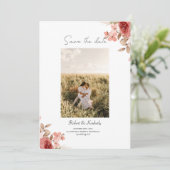 Save The Date ELLE Fleur Rose Élégant Mariage Enregistrer La Dat (Debout devant)