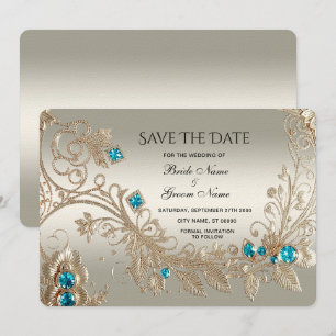 Save The Date Embellister Gold Blue Stones Enregistrer La Date