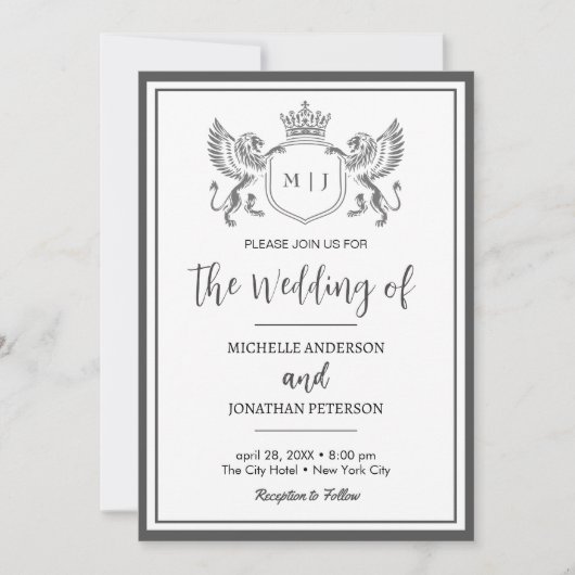 Save The Date Emblème de la Couronne royale Lions Monogramme Mar (Devant)