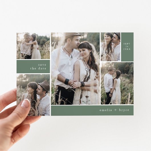 Save The Date EMELIA Multi Photo Simple Boho Sage Rustique Maria