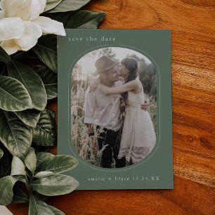 Save The Date EMELIA Oval Photo Forest Nature Sage Green Mariage