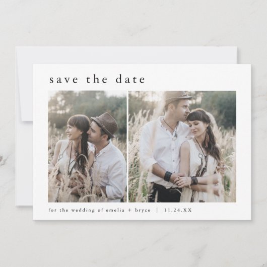 Save The Date EMELIA Simple 2 Photo Moderne Hiver Unique Mariage (Devant)