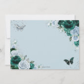 Save The Date Emerald Blue Floral Silver Quinceanera XV Sweet 16 (Dos)