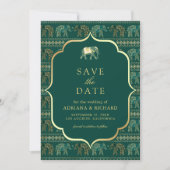 Save The Date Emerald et Gold Elephant Mariage indien Photo (Devant)