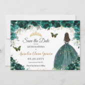 Save The Date Emerald Floral Princess Quinceañera Enregistrer la (Devant)