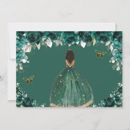Save The Date Emerald Floral Princess Quinceañera Enregistrer la (Dos)