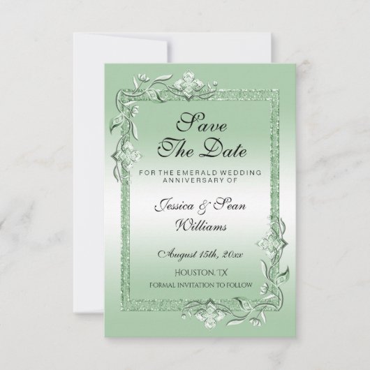 Save The Date Emerald Gem & Parties scintillant 55e Mariage (Devant)