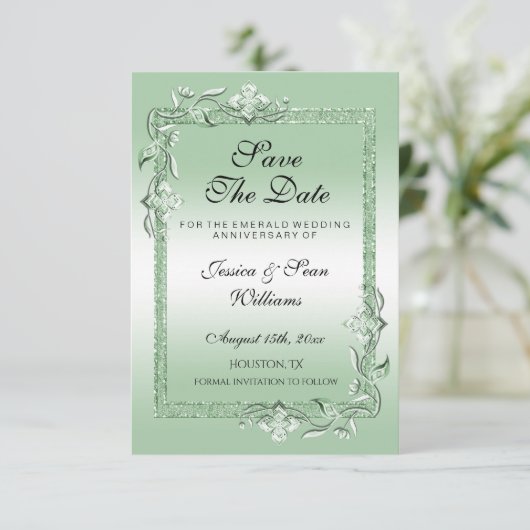 Save The Date Emerald Gem & Parties scintillant 55e Mariage (Debout devant)