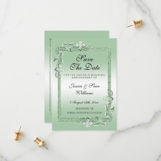 Save The Date Emerald Gem & Parties scintillant 55e Mariage (Devant/Arrière en situation)