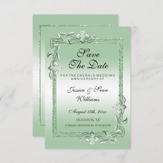 Save The Date Emerald Gem & Parties scintillant 55e Mariage (Devant / Derrière)