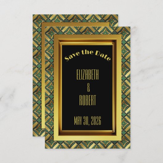 Save The Date Emerald & Gold Art Déco (Devant / Derrière)