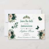 Save The Date Emerald Gold Butterfly Tiara Quinceañera Save Date (Devant)