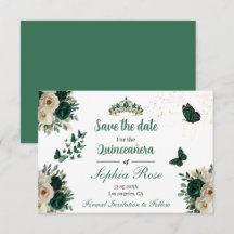 Emerald Gold Butterfly Tiara Quinceañera Save Date