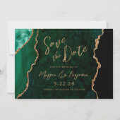 Save The Date Emerald Green Agate Script Wedding Enregistrer la  (Devant)
