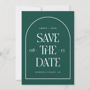Save The Date Emerald Green Arch Rétro Minimaliste de police mod