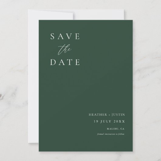 Save The Date Emerald Green Calligraphie Mariage simple (Devant)