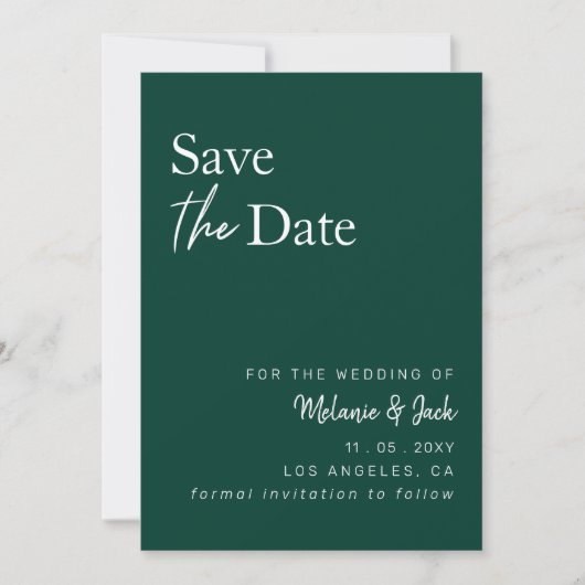 Save The Date Emerald Green Calligraphy Photo Enregistrer La Dat (Devant)