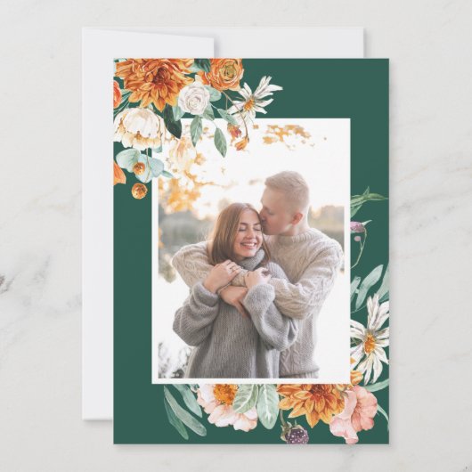 Save The Date Emerald Green Elegant Floral Orange Photo Mariage (Dos)