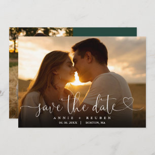 Save The Date Emerald Green Elegant Heart Script Mariage photo