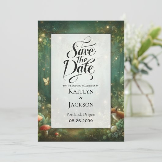 Save The Date Emerald Green Enchanted Forest (Debout devant)