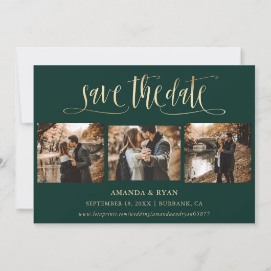 Save The Date Emerald Green et Gold Mariage Photo Enregistrer la (Devant)