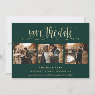 Save The Date Emerald Green et Gold Mariage Photo Enregistrer la