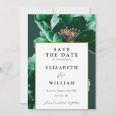 Save The Date Emerald Green Et Gold Modern Floral Photo Mariage (Devant)