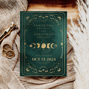 Save The Date Emerald Green & Faux Gold Tarot Celestial