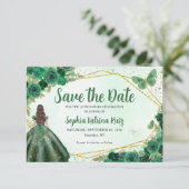 Save The Date Emerald Green Floral Princess Quinceañera (Debout devant)