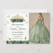 Save The Date Emerald Green Floral Tiara Butterfly Quinceanera (Devant)