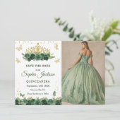 Save The Date Emerald Green Floral Tiara Butterfly Quinceanera (Debout devant)