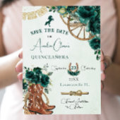 Save The Date Emerald Green Floral Wild West Charro Quinceañera