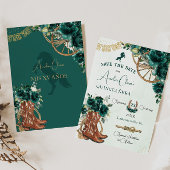 Save The Date Emerald Green Floral Wild West Charro Quinceañera