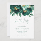 Save The Date Emerald Green Florals or QR Code Mariage (Devant)