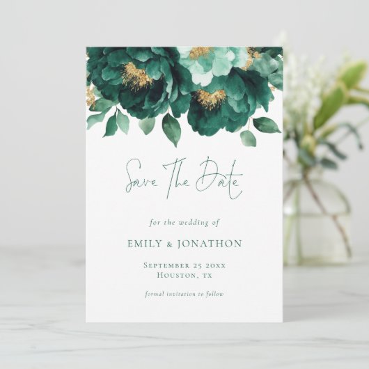 Save The Date Emerald Green Florals or QR Code Mariage (Debout devant)