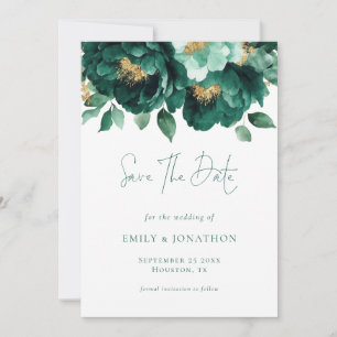 Save The Date Emerald Green Florals or QR Code Mariage