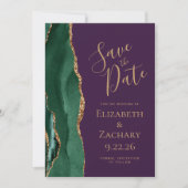 Save The Date Emerald Green Gold Agate Purple Enregistrer la dat (Devant)