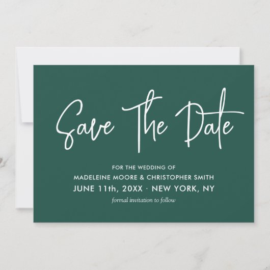 Save The Date Emerald Green & Gold Calligraphy Scan QR Code (Devant)