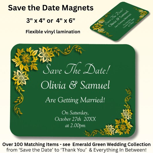Save The Date - Emerald Green & Gold Magneet
