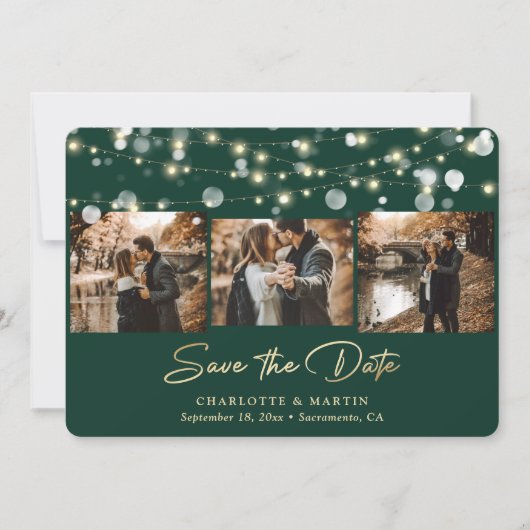 Save The Date Emerald Green Gold Mariage 4 Photo Enregistrer la (Devant)