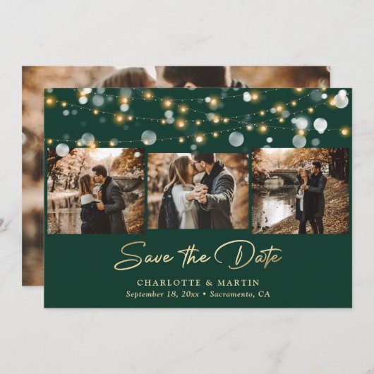 Save The Date Emerald Green Gold Mariage 4 Photo Enregistrer la (Devant / Derrière)