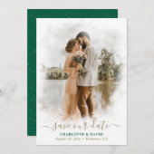 Save The Date Emerald Green Gold Mariage Photo Enregistrer notre (Devant / Derrière)