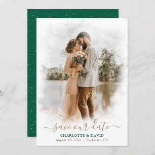 Save The Date Emerald Green Gold Mariage Photo Enregistrer notre