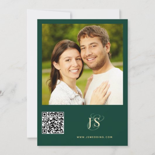 Save The Date Emerald Green & Gold Photo QR Code élégant (Dos)